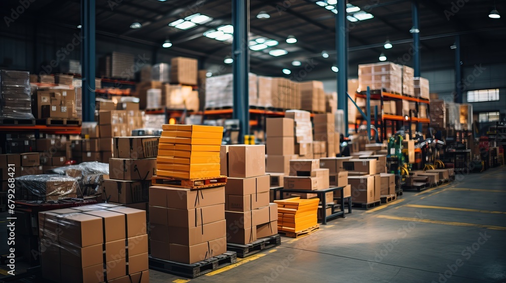 entrepôt avec des cartons et des palettes entrepôt avec des cartons et des palettes
