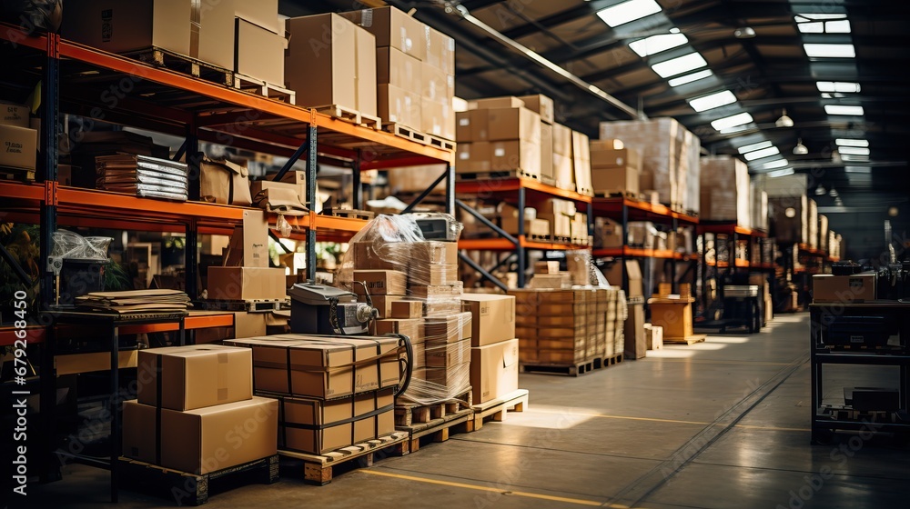 entrepôt avec des cartons et des palettes entrepôt avec des cartons et des palettes