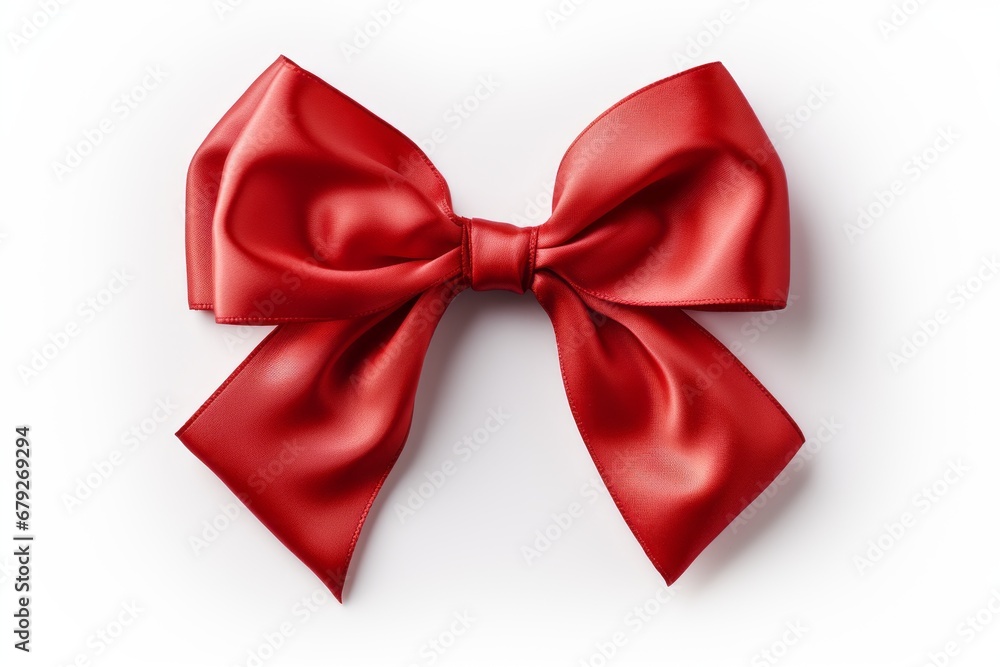 Red ribbon with bow isolated on white background, birthday or valentine's day