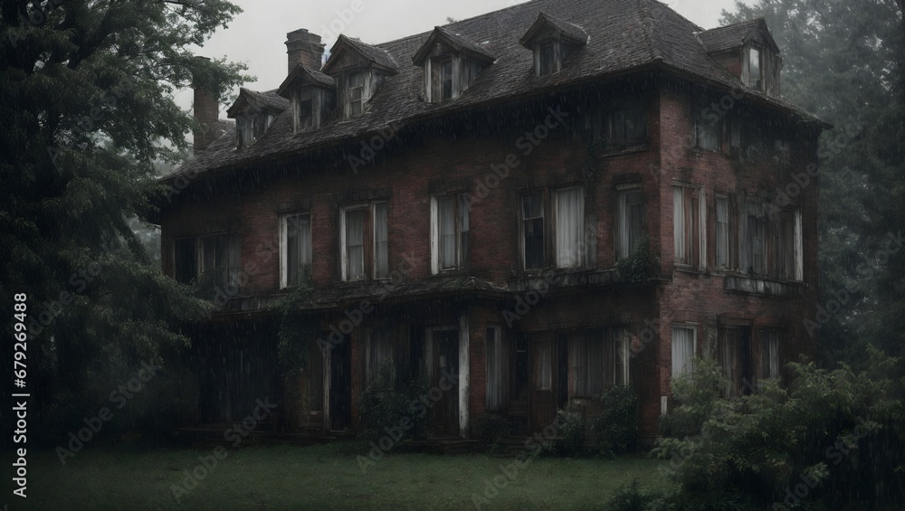 The heavy rain pounds against the windows of an old, abandoned mansion, the only sound in an otherwise silent and eerie landscape. The storm seems to have a life of its own. The heavy rain pounds against the windows of an old, abandoned mansion, the only sound in an otherwise silent and eerie landscape. The storm seems to have a life of its own.