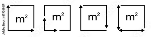 M2 Square meter icon with arrows