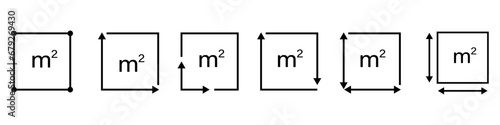 M2 Square meter icon with arrows