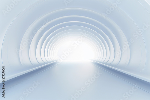 Futuristic empty white tunnel. Round corridor with light for showcase and display products.