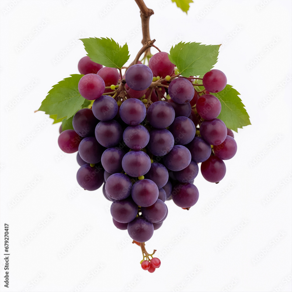 Fototapeta premium A bunch of grapes close-up on a white background. Generative AI