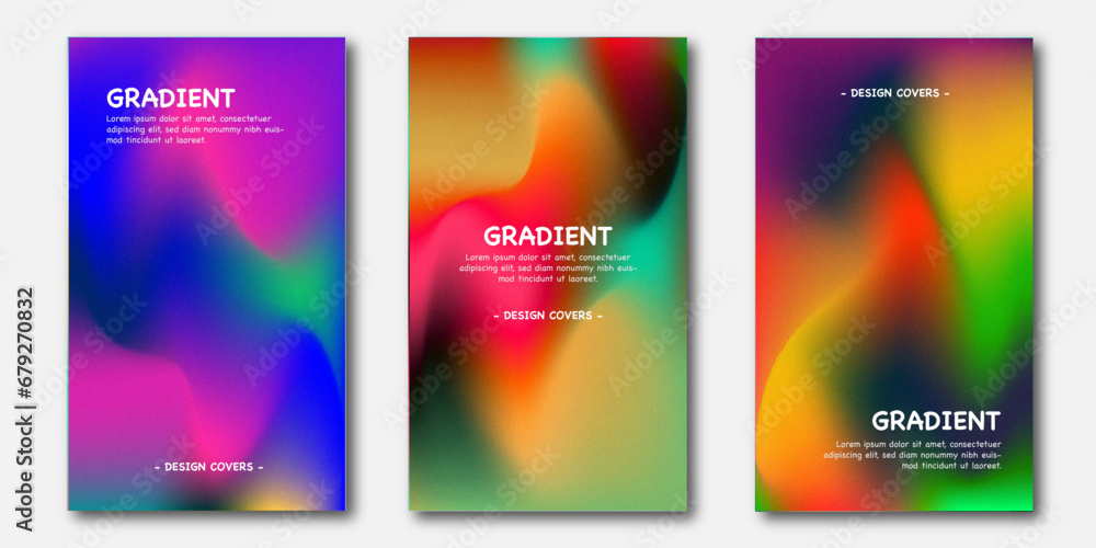 Fototapeta premium Colorful gradient background template copy space set. Colour gradation backdrop for poster, banner, flyer, brochure, leaflet, pamphlet, or cover.