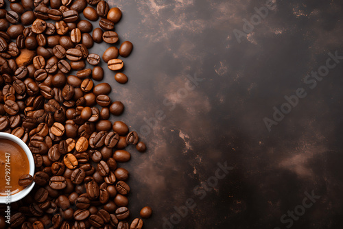 Fondo con granos y taza de café