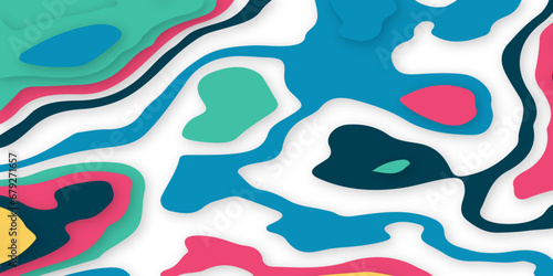 Paper cut topography relief imitation, Colorful multi layers banner. Abstract water flowing liquid texture art design, origami paper cut layer smooth shape vector illustration
