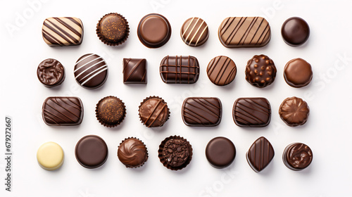 A picture of chocolates isolated on a white surface.