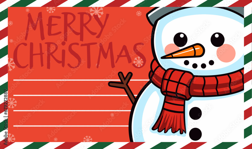 Cute Snowman Featured in a Merry Christmas and Happy New Year Greeting Card: Winter Season Vector