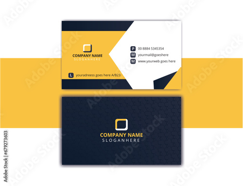 Blue and yellow combination modern creative business card and Company card, horizontal simple clean template vector design, layout in rectangle standard size., Modern and simple business card.
