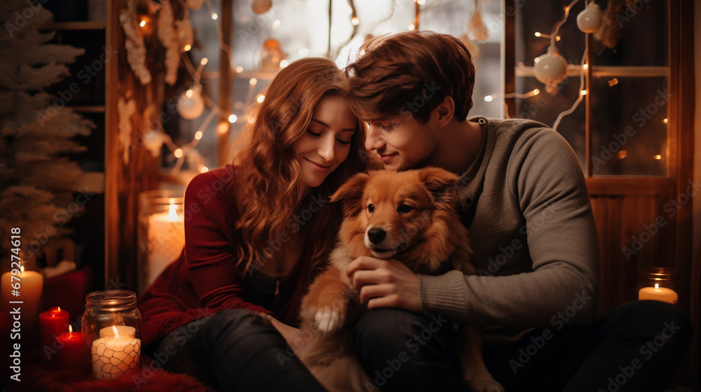 young couple with their pet dog