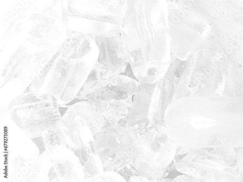 White Transparent crystals on White background. Fresh cool ice cube background