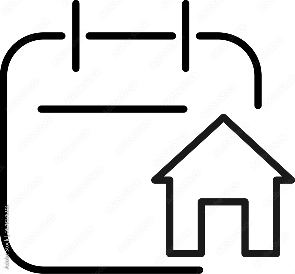 House By Calendar Vector Symbol for Stores and Shops. Suitable for books, stores, shops. Editable stroke in minimalistic outline style. Symbol for design House By Calendar Vector Symbol for Stores and Shops. Suitable for books, stores, shops. Editable stroke in minimalistic outline style. Symbol for design