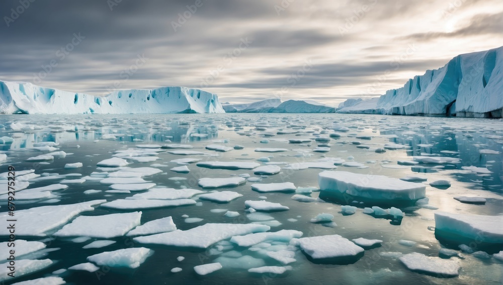 Ice sheets melting in the arctic ocean or waters. Global warming ...