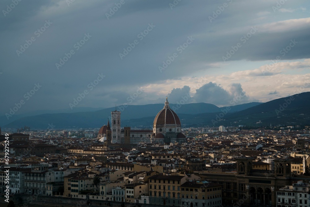 Aerial view of the city of Florence, Italy, from the top of Piazzale Michelangelo.