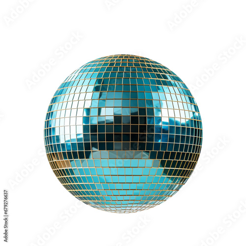 Turquoise Blue Retro 70s Disco Ball Isolated on Transparent Background PNG 