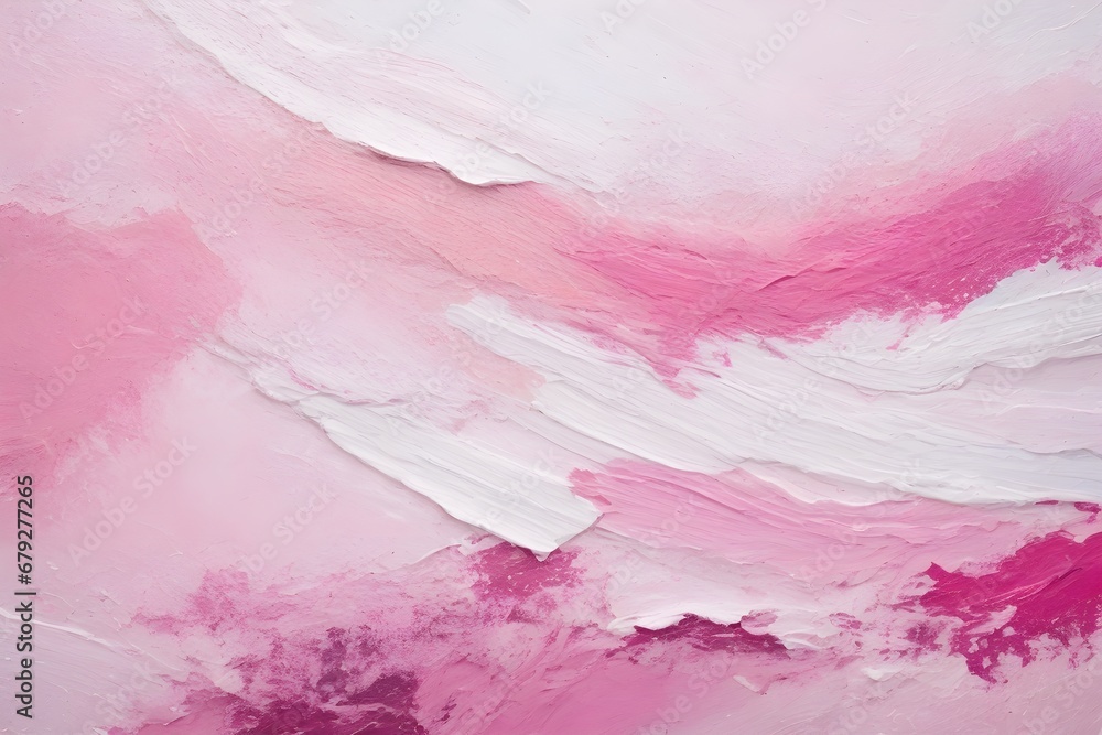 Closeup of abstract pink and white  texture background.. Oil, acrylic brushstroke, pallet knife paint on canvas (Generative Ai)	