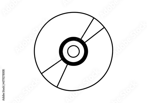 Hand drawn cute outline illustration of compact disc. Flat vector old audio data storage sticker in simple line art doodle style. Sound record device icon or print. Optical disc. Isolated.
