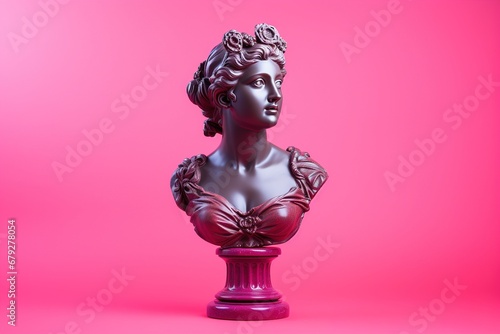 Gypsum copy of ancient statue Venus head isolated on v background. Plaster sculpture woman face