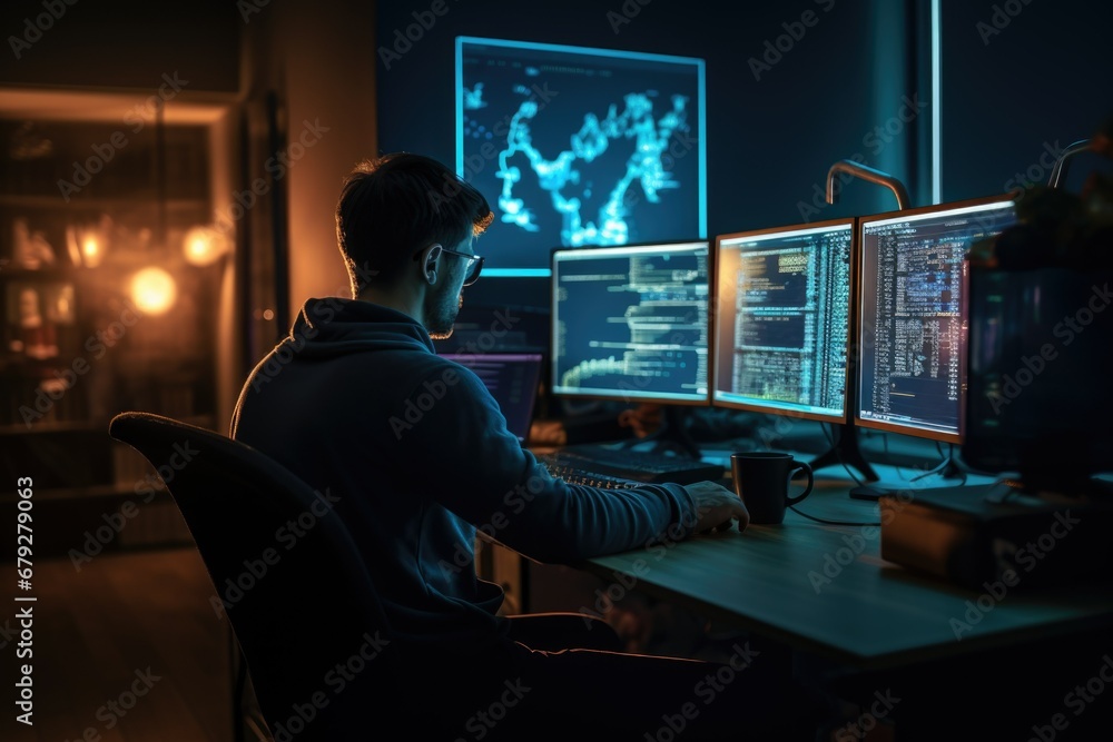 A cybersecurity expert at work A cybersecurity expert at work
