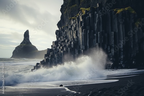 Beautiful landscape of Reynisfjara black sand beach, Iceland, Reynisfjara Vik in Iceland is a black sand beach with enormous waves, AI Generated photo