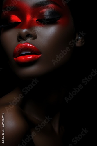 Wallpaper Mural Silhouette of a full-length Dark-Skinned girl with red lips on a black background, Advertising image, Fashion banner Torontodigital.ca
