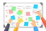 Task whiteboard. Developer tracking progress, priority tasks list monte blank board on wall, organization schedule planning, scrum plan, team brainstorm, neat png illustration