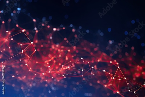 Abstract red technology background with connection lines and dots. 3d rendering, science and technology presentation. Plexus style background, AI Generated