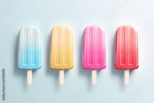 Colorful popsicles on blue background  top view. Vector illustration  Set of bright ice cream popsicle  AI Generated
