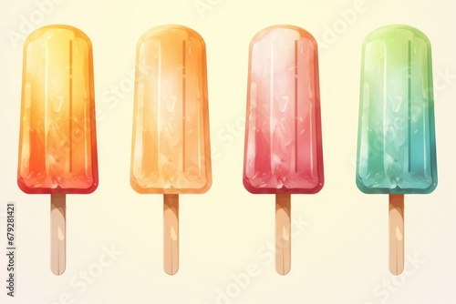 Set of multicolored ice cream on a stick. Vector illustration, Set of bright ice cream popsicle, AI Generated