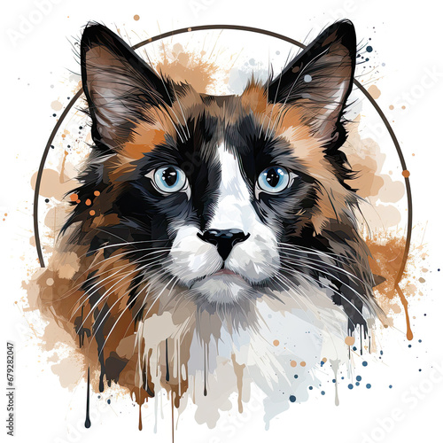 watercolor Balinese cat clipart, Generative Ai