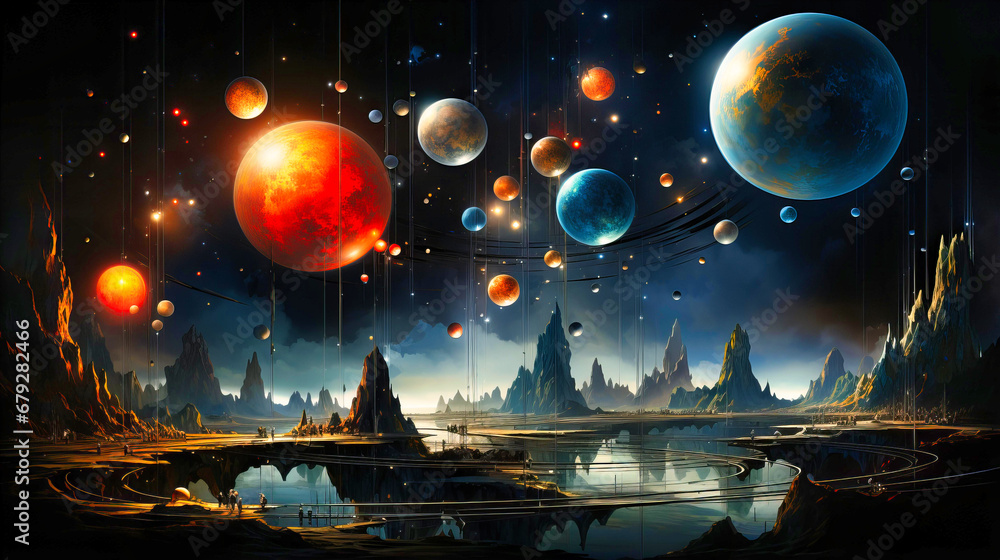 Obraz premium Celestial dance of planets in harmonious orbits