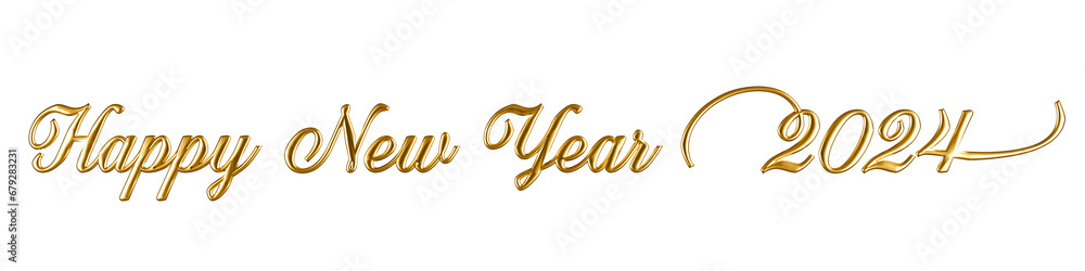 Naklejka premium Happy new year 2024 gold text in 3d rendering isolated