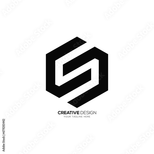 Letter S hexagon shape negative space modern unique abstract monogram logo