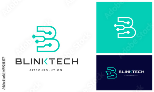 Modern Initial Letter B with digital technology wire link internet connection logo design