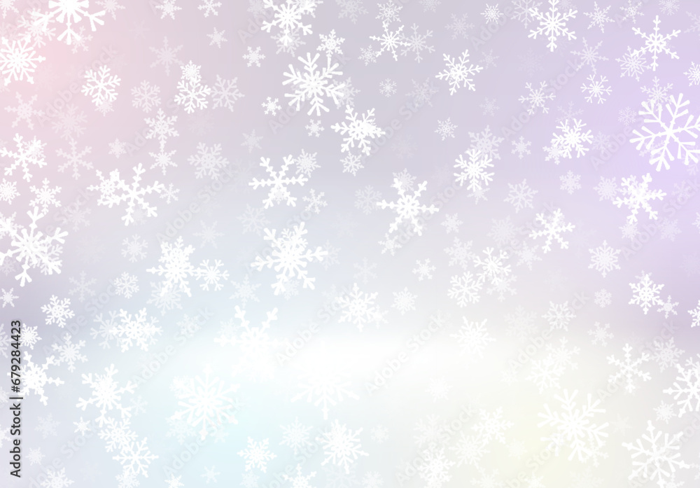 Christmas background with snow falling on the blurred background. Snowflakes, soaring on the soft background