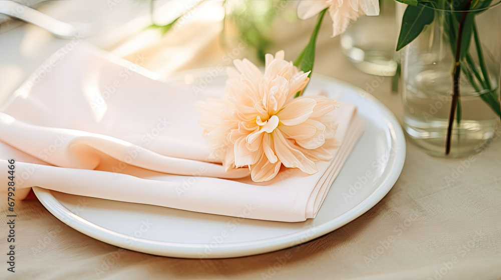 Minimalistic Peach Garden Wedding: An Up-close Look at Simple Wedding Napkins and Subtle Accents for a Tranquil Atmosphere Minimalistic Peach Garden Wedding: An Up-close Look at Simple Wedding Napkins and Subtle Accents for a Tranquil Atmosphere