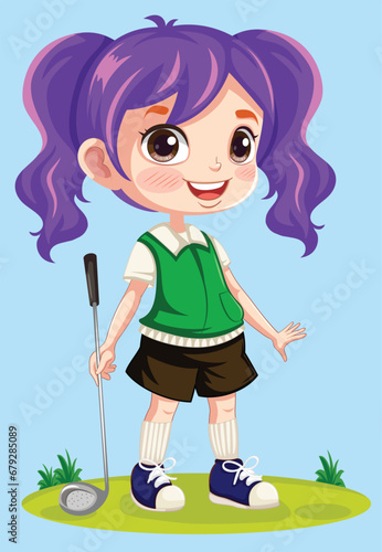 a little playing golf vector illustration