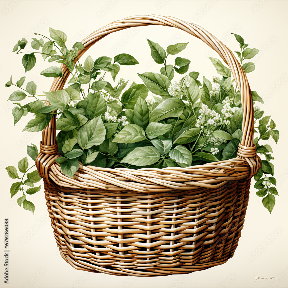 Naklejka premium watercolor basket clipart, Generative Ai