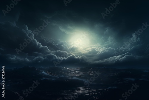 stormy ocean bright light shining clouds midnight underwater night volumetry scattering wearing maritime clothing lighting photo