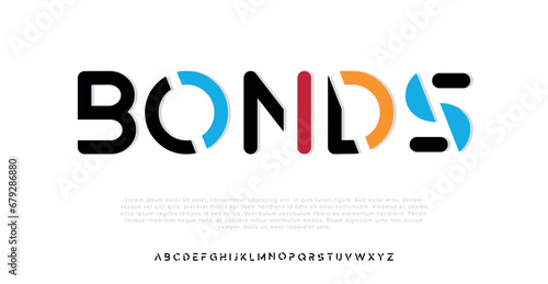 BOUND Modern abstract digital alphabet font. Minimal technology typography, Creative urban sport fashion futuristic font and with numbers. vector illustration