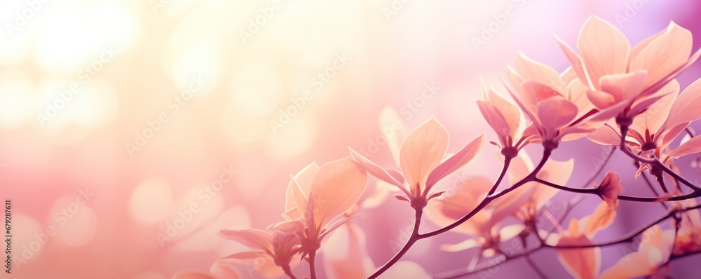 Ethereal sunlit foliage in dreamy pastels.