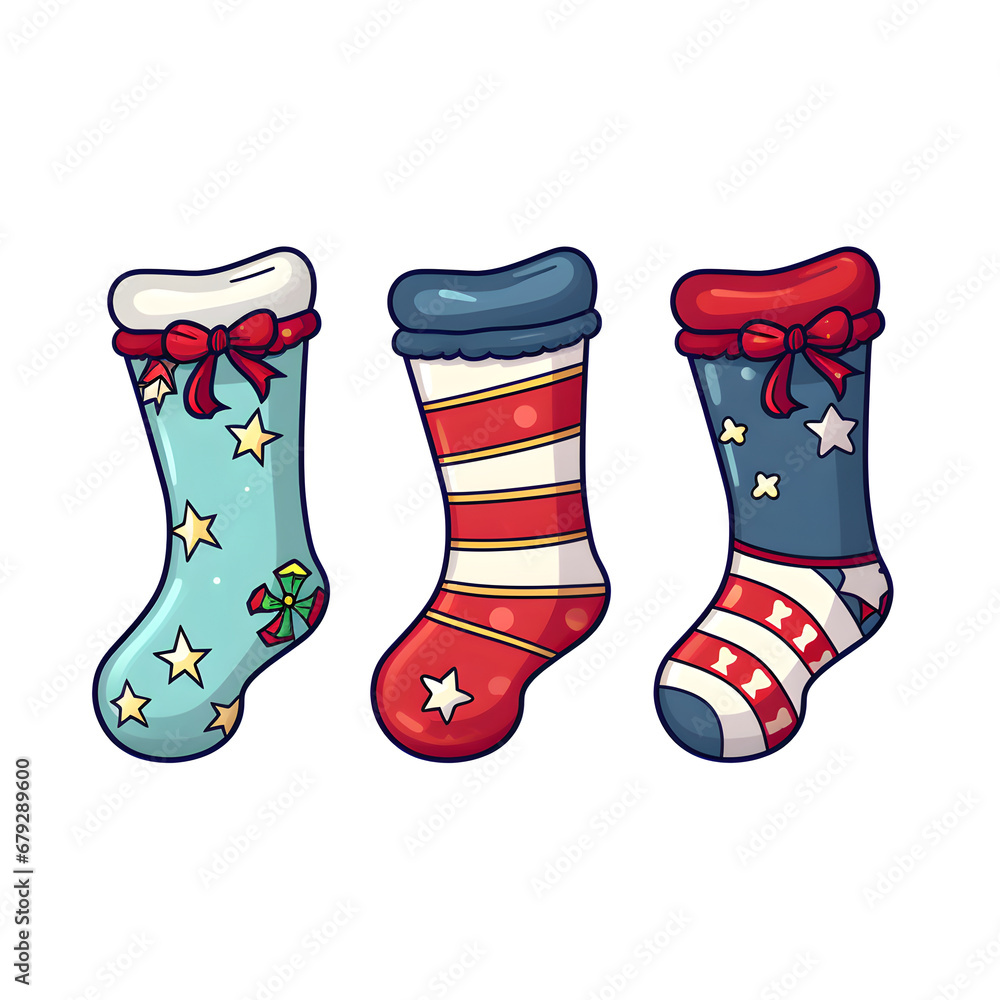 Christmas socks, Cartoon image, white background, isolated Christmas socks, Cartoon image, white background, isolated