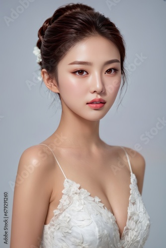 Beautiful young asian woman with clean fresh skin on clean background, Face care, Facial treatment, Cosmetology, beauty and spa, Asian women portrait