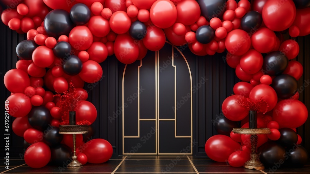 An eye-catching balloon wall, meticulously crafted to create a striking visual backdrop.