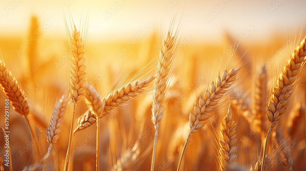 Fototapeta premium closeup of a wheat field at sunset