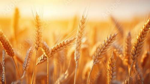 closeup of a wheat field at sunset