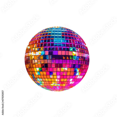 Vibrant Pink, Purple and Orange Retro 70s Disco Ball Isolated on Transparent Background PNG	
