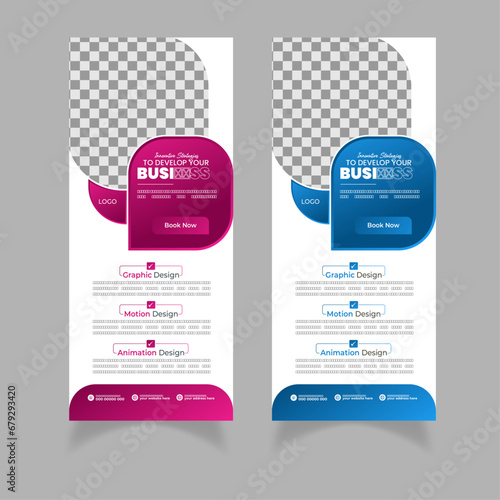 Clean abstract corporate business shapes roll up banner display | Standard size | Red and Blue gradients