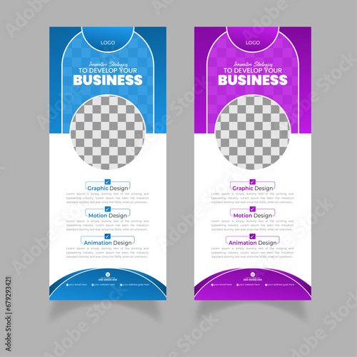 Modern and clean abstract geometric shapes business roll up display banner | Standard size | Blue and Purple gradients